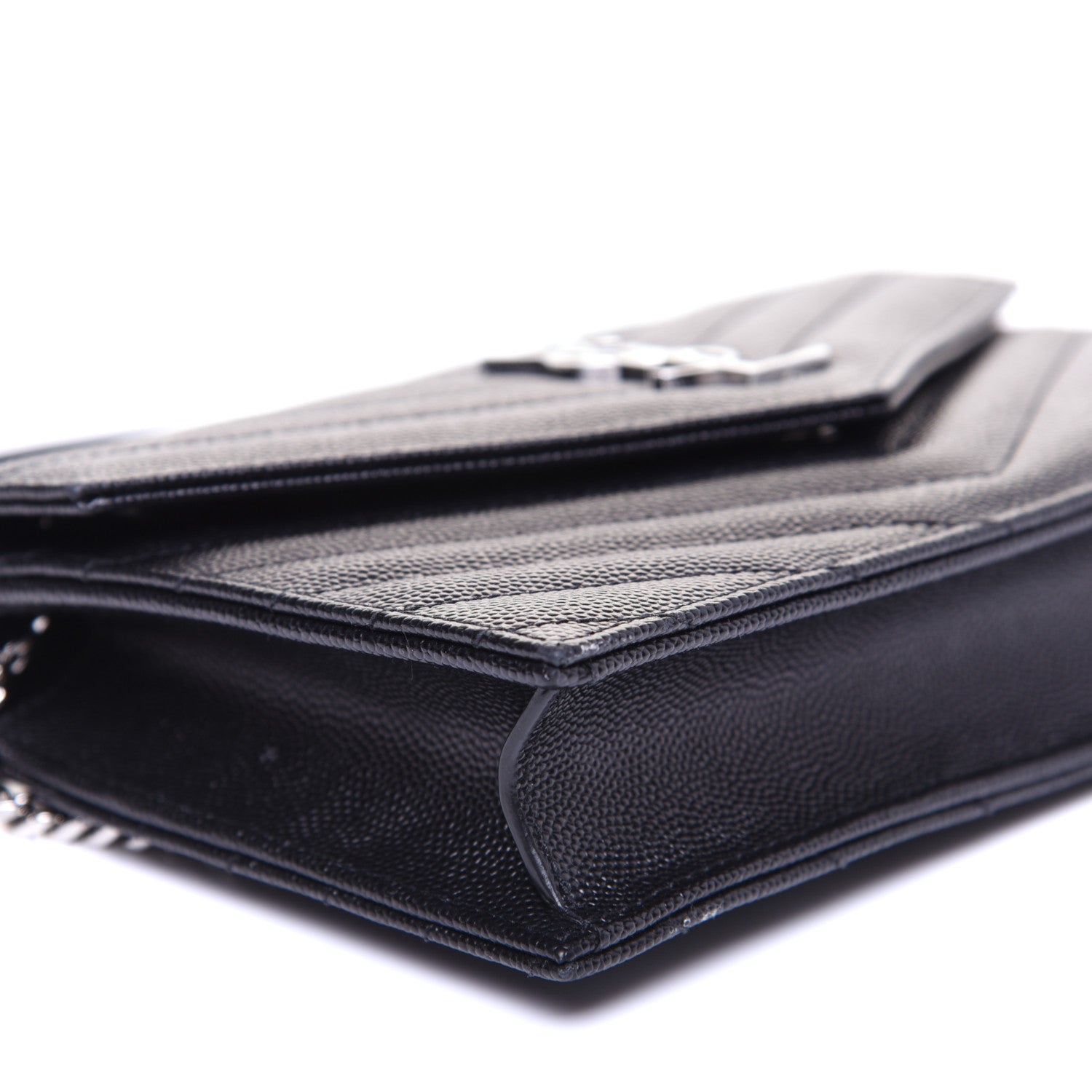 Saint Laurent Grain De Poudre Matelasse Chevron Monogram Envelope Chain Wallet Black 6 of 12