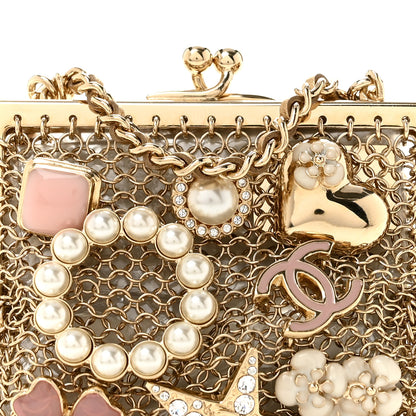 Chanel Metal Pearl Enamel Kiss Lock Chain Mail Charm Clutch Gold 6 of 8