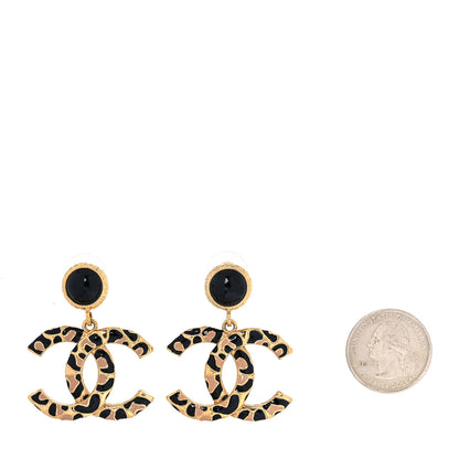 Chanel Metal Leopard Print CC Earrings Gold Black Beige 2 of 5
