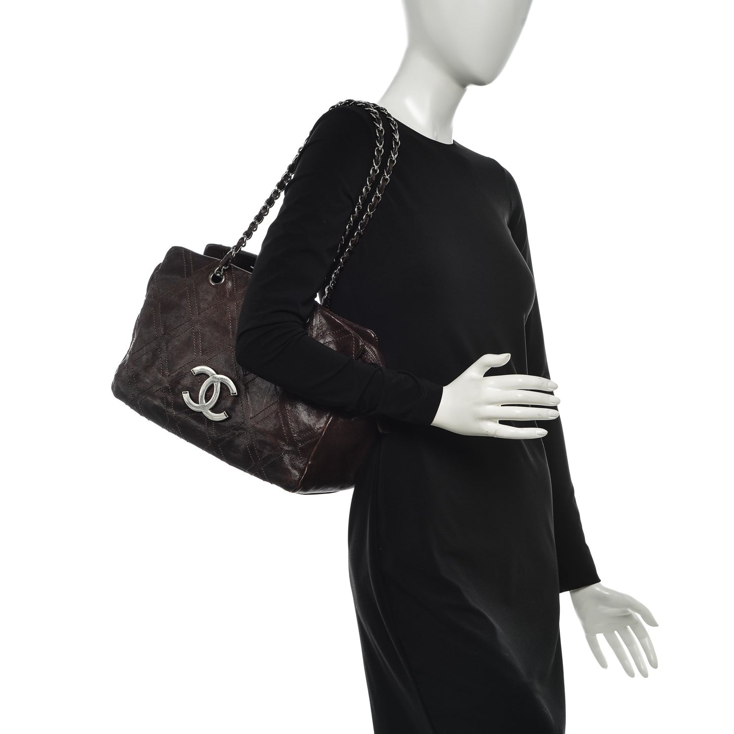 Calfskin Large Diamond Stitch Tote Brown