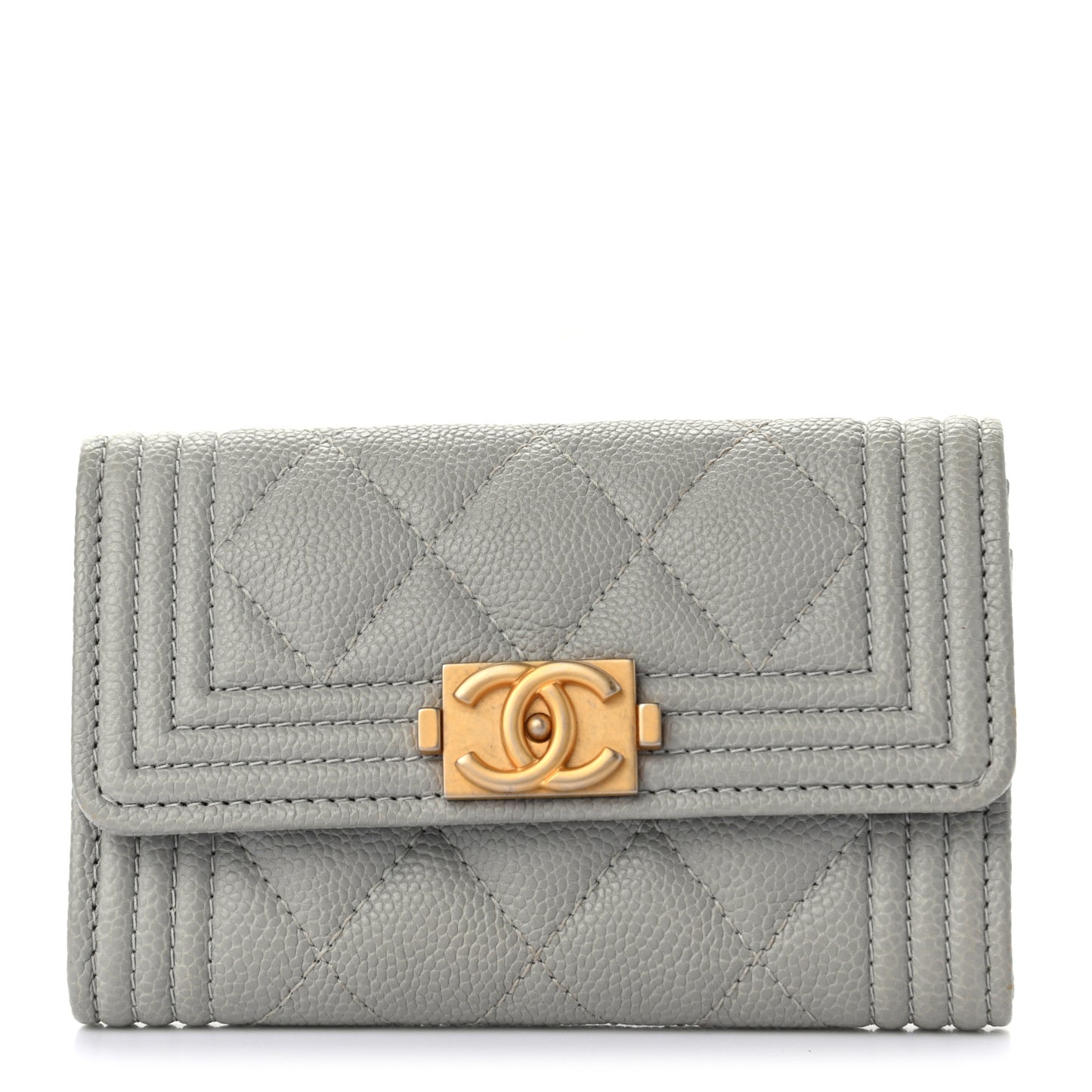 Caviar Quilted Boy Flap Card Holder Grey