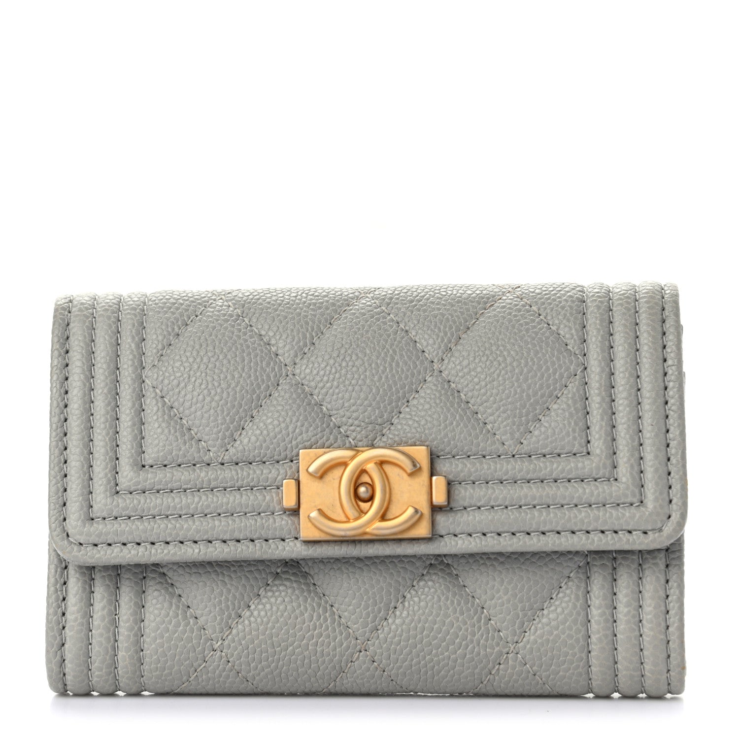 Chanel Caviar Quilted Boy Flap Card Holder Grey 1 of 9