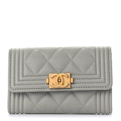Chanel Caviar Quilted Boy Flap Card Holder Grey 1 of 9