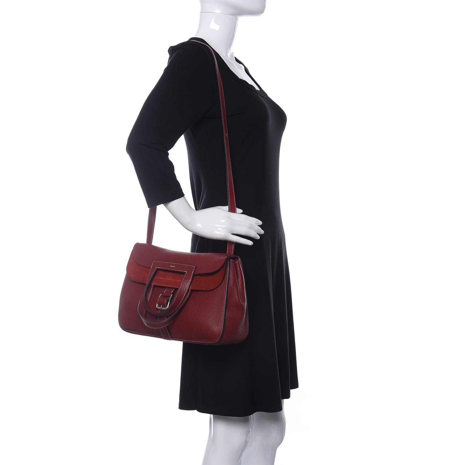Hermes Taurillon Clemence Halzan 31 GM Rouge Grenat 2 of 14