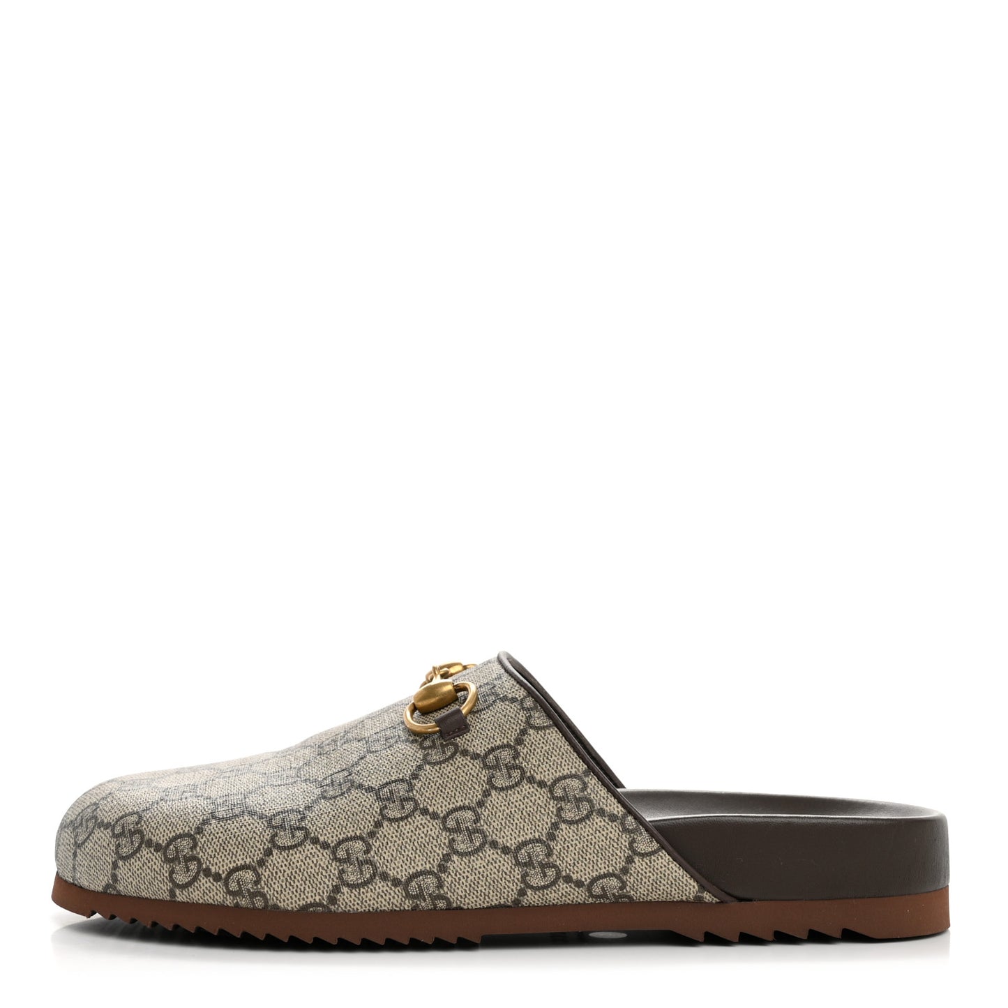GG Supreme Monogram Miro Soft Calfskin Womens Horsebit Slippers 40 Beige Ebony New Acero