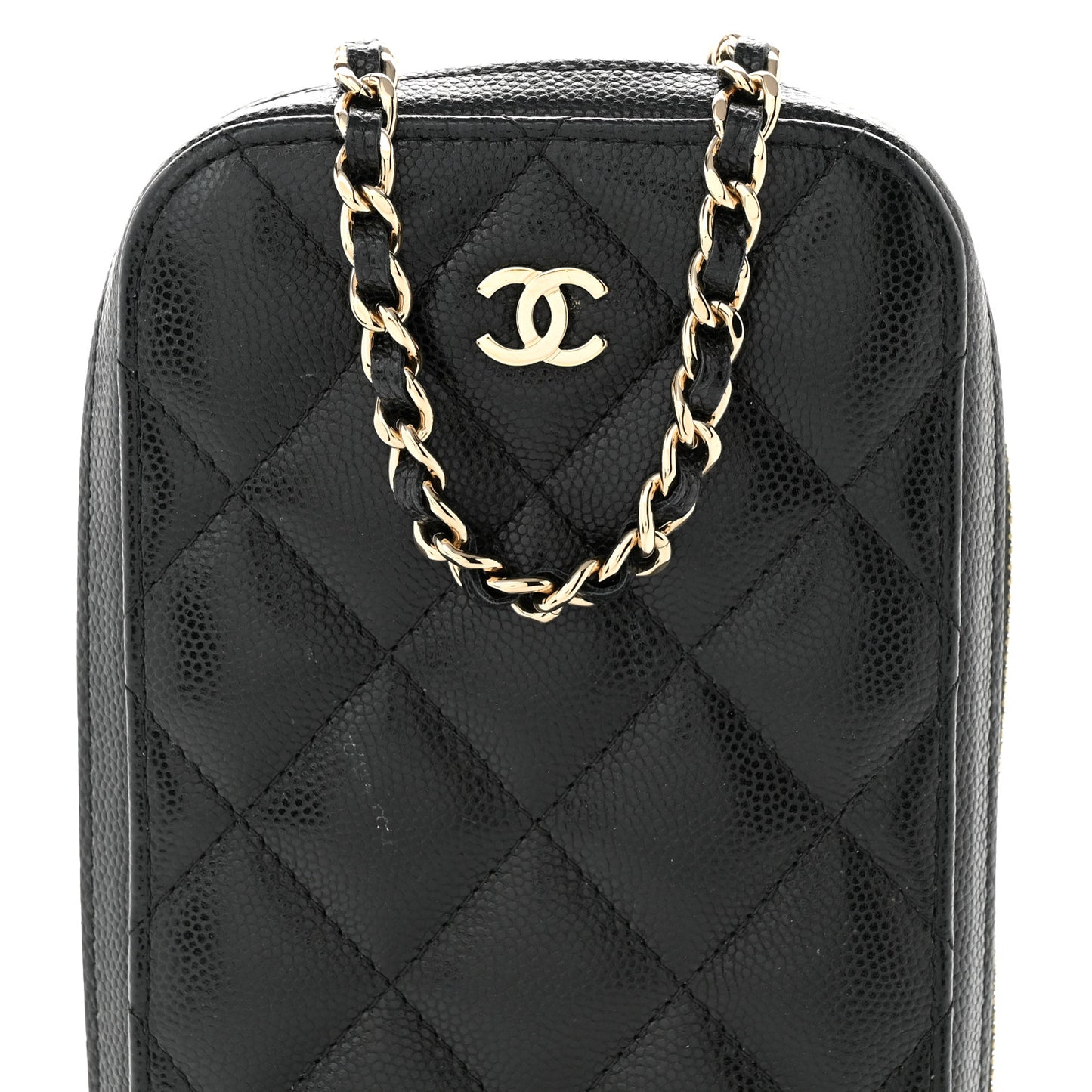 Caviar Quilted Phone Holder Wallet On Chain WOC Black