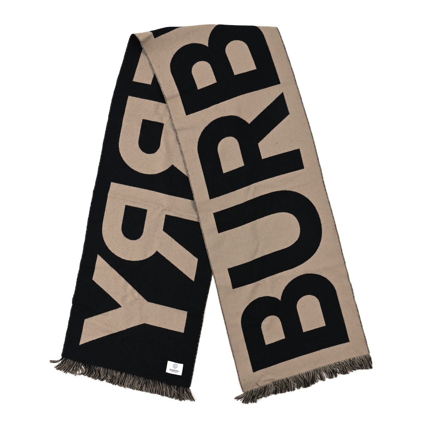 Wool Silk Logo Football Scarf Black Archive Beige