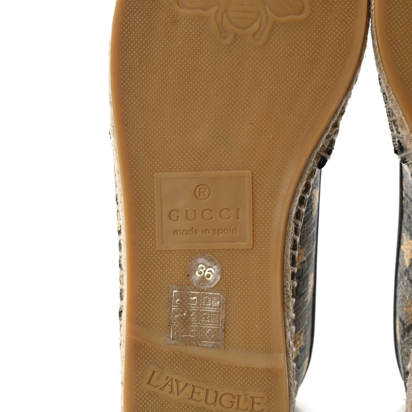 GG Supreme Monogram Bees Espadrille Flats 36 Beige Ebony Oro Black
