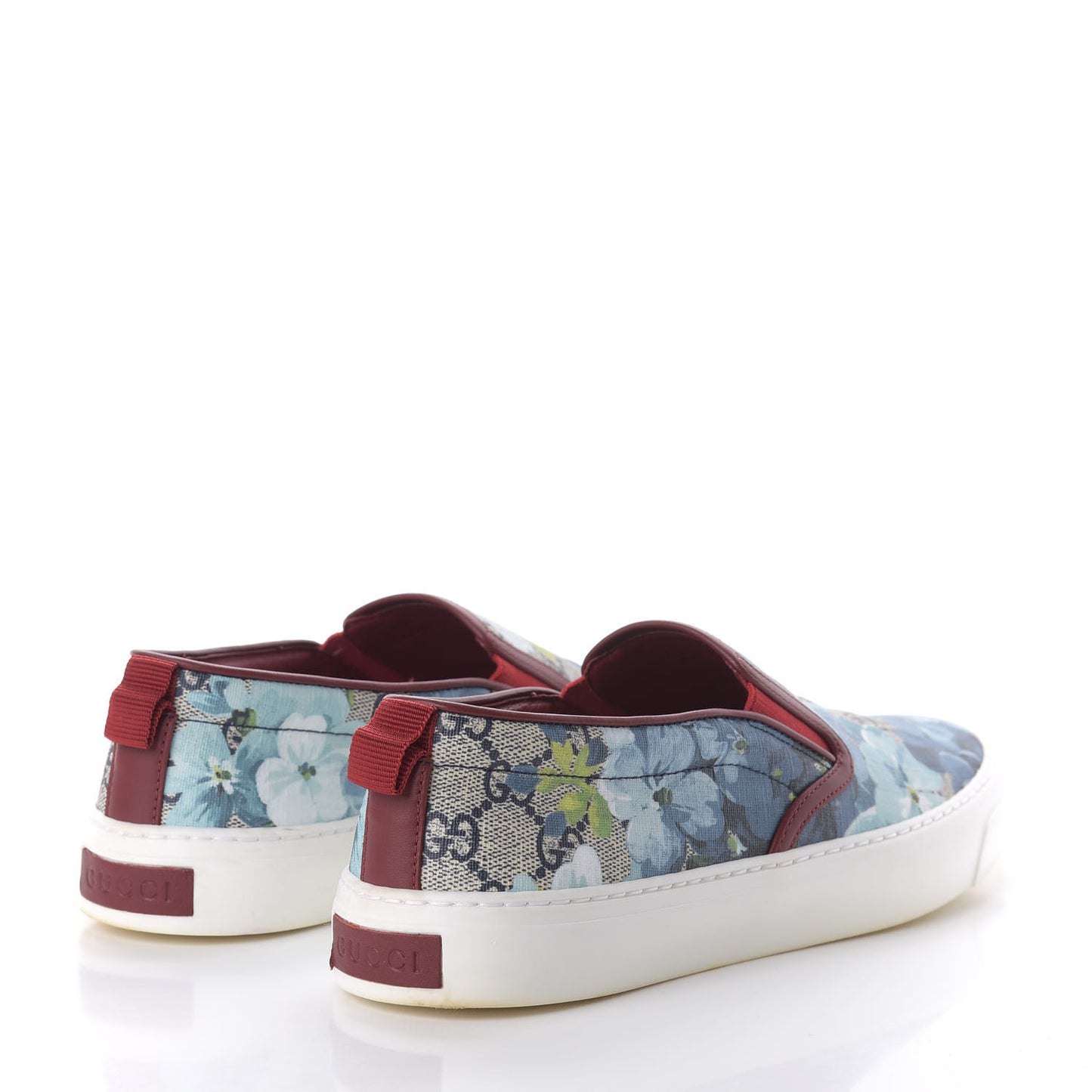 GG Supreme Monogram Blooms Womens Slip On Sneakers 38.5 Beige Blue Navy Red