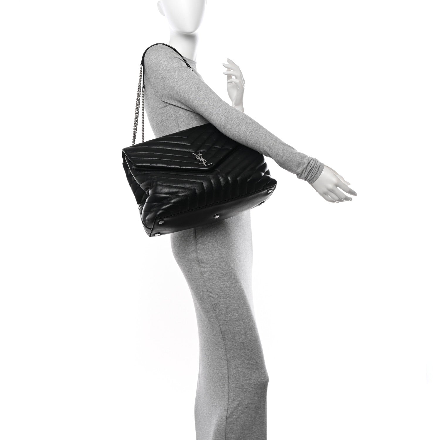 Saint Laurent Calfskin Y Quilted Monogram Large Loulou Chain Satchel Black 2 of 12