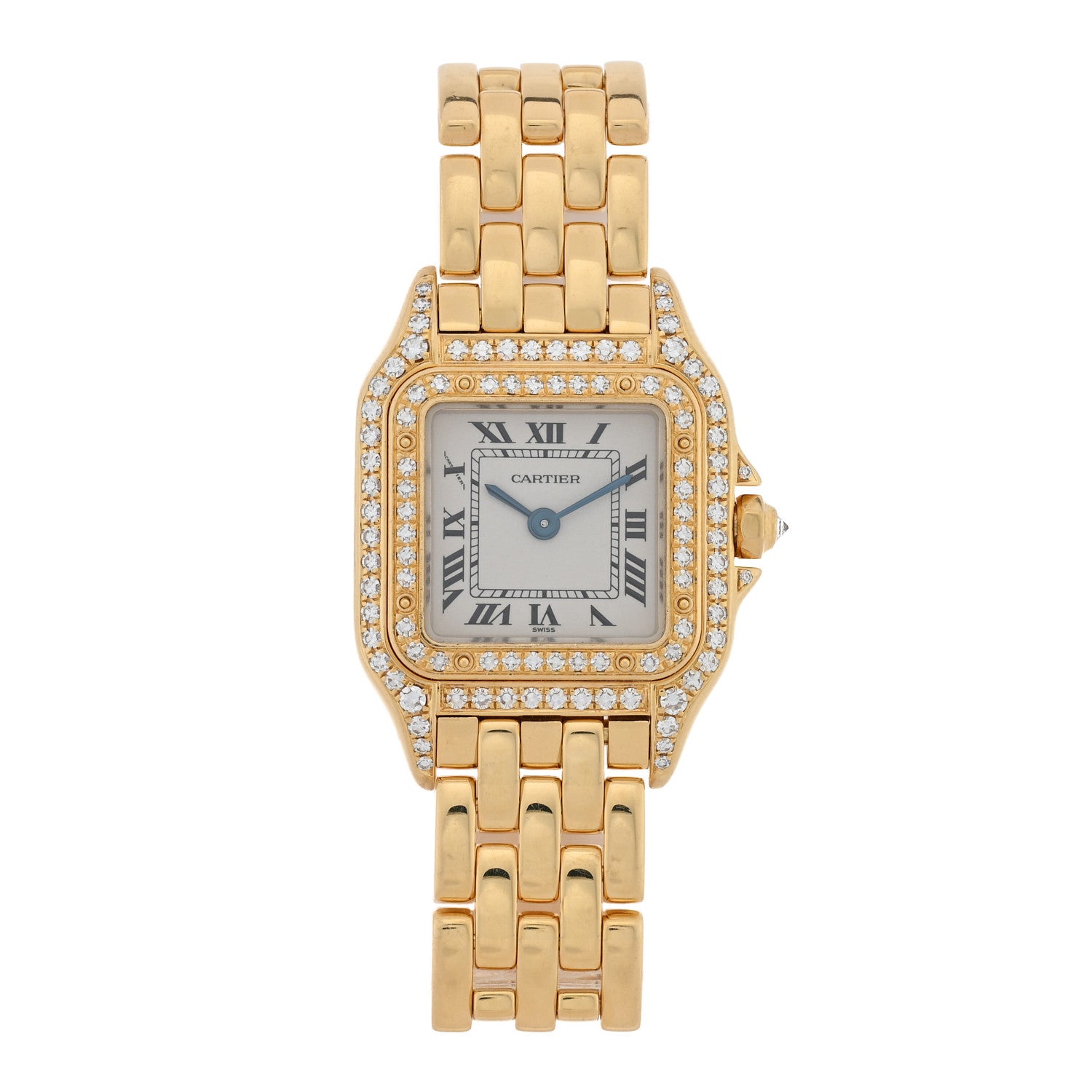 Cartier 18K Yellow Gold Diamond 22mm Double Row Panthere Quartz Watch 1 of 4
