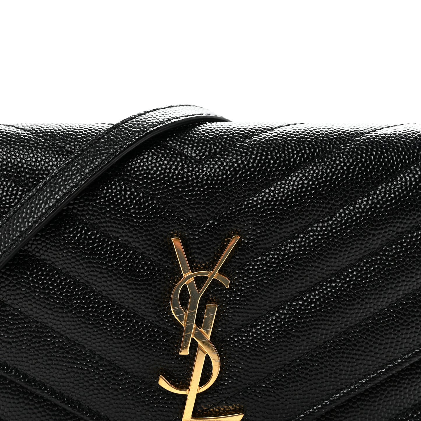 Grain De Poudre Matelasse Chevron Monogram Envelope Chain Wallet Black