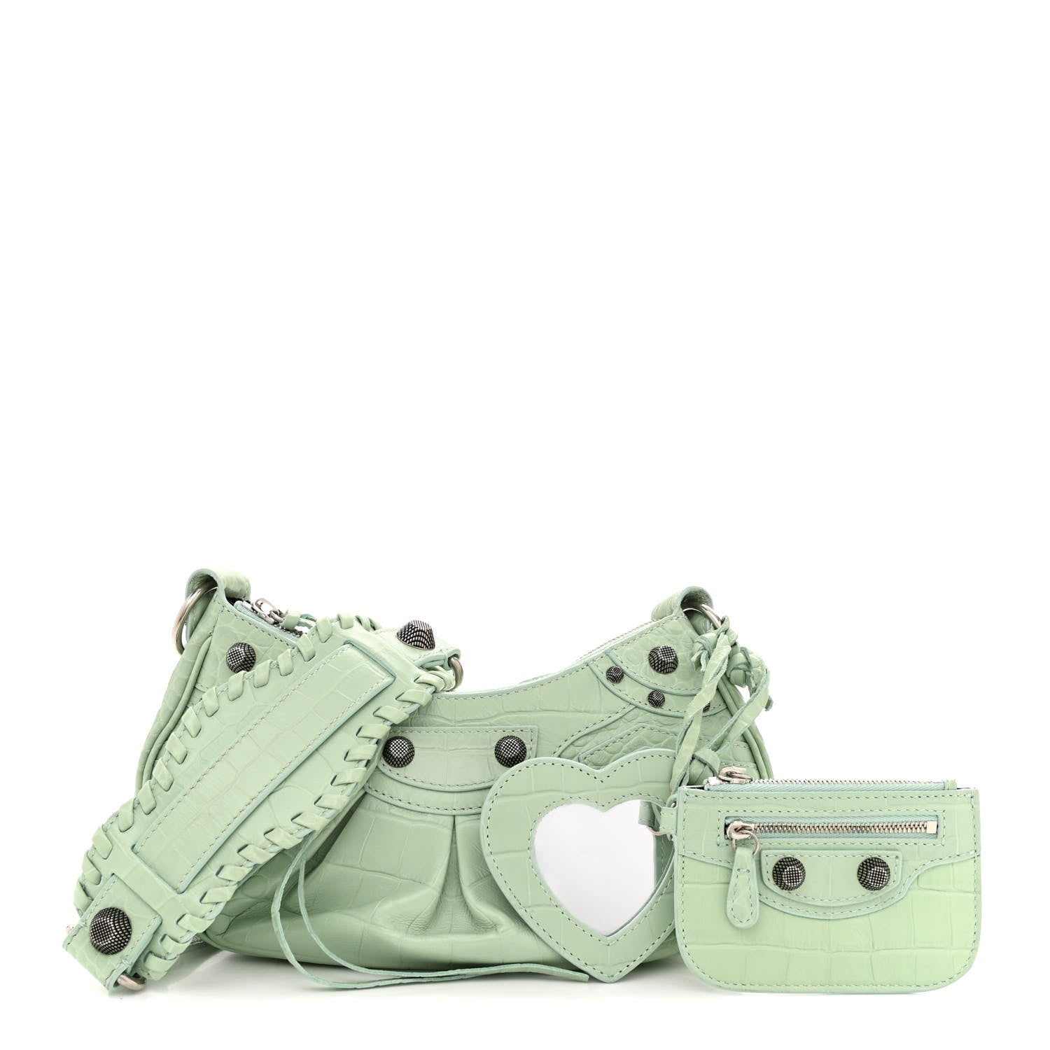Balenciaga Extra Supple Calfskin Crocodile Embossed Le Cagole Shoulder Bag XS Light Green 1 of 12