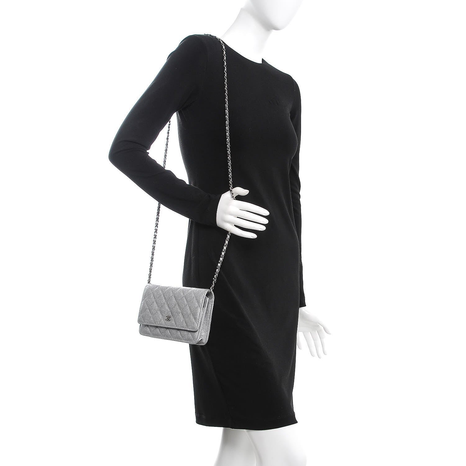 Chanel Metallic Caviar Quilted Wallet on Chain WOC Silver 2 of 11