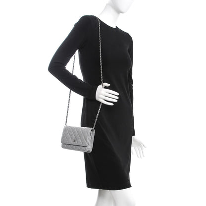 Chanel Metallic Caviar Quilted Wallet on Chain WOC Silver 2 of 11