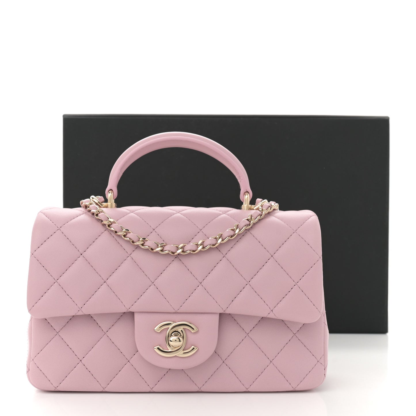 Lambskin Quilted Mini Top Handle Rectangular Flap Light Pink
