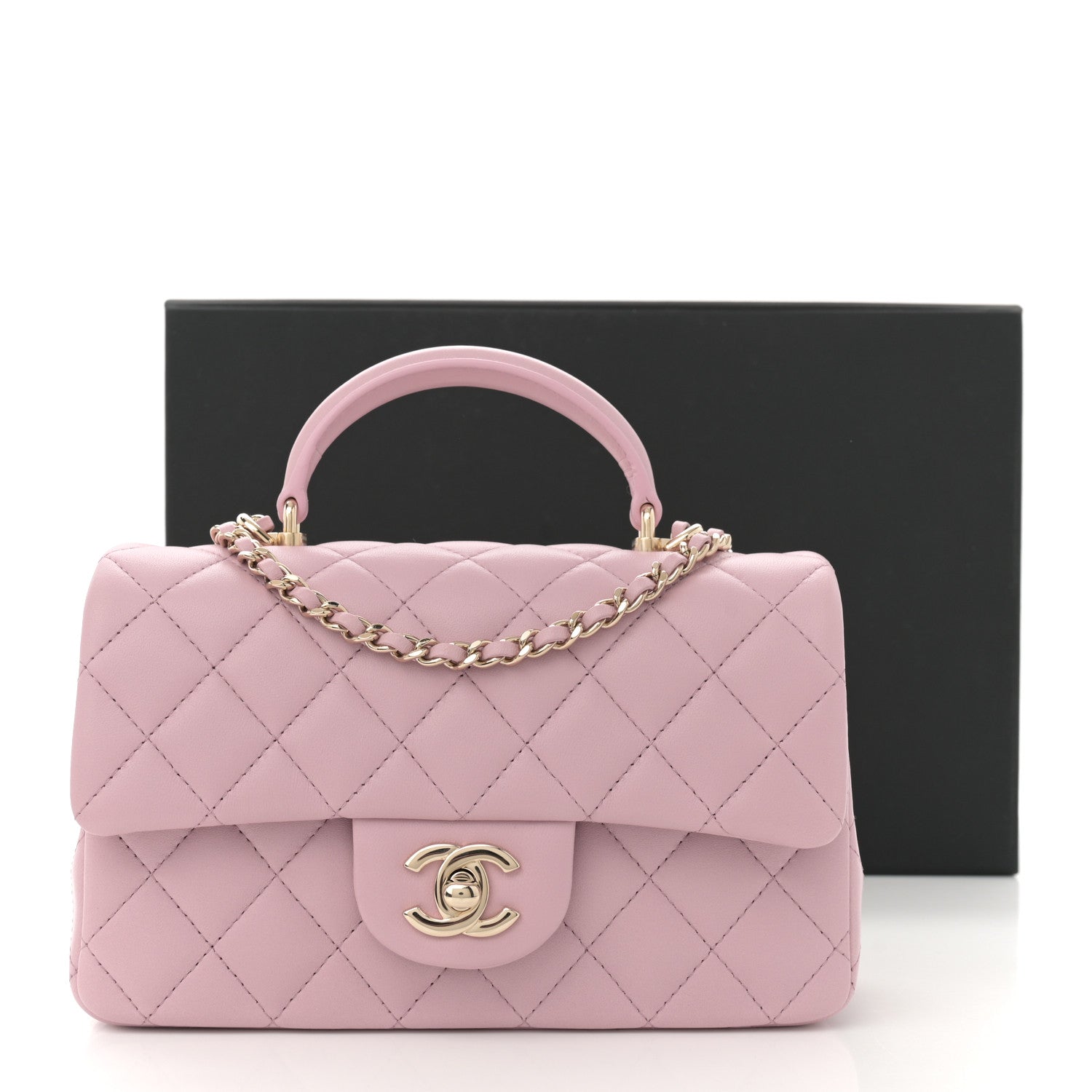 Chanel Lambskin Quilted Mini Top Handle Rectangular Flap Light Pink 11 of 11