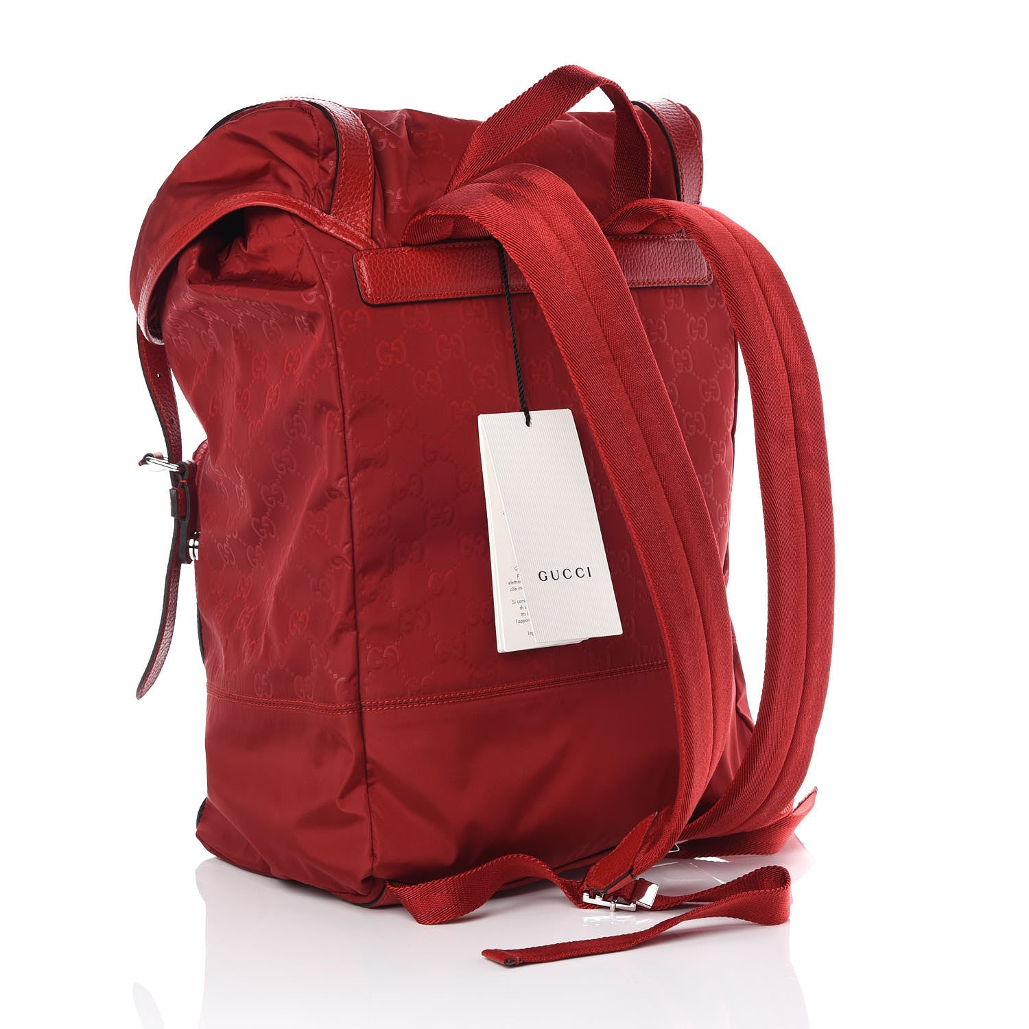 Gucci Nylon Monogram Dollar Calfskin Medium Light Double Buckle Backpack Vibrant Red 3 of 9