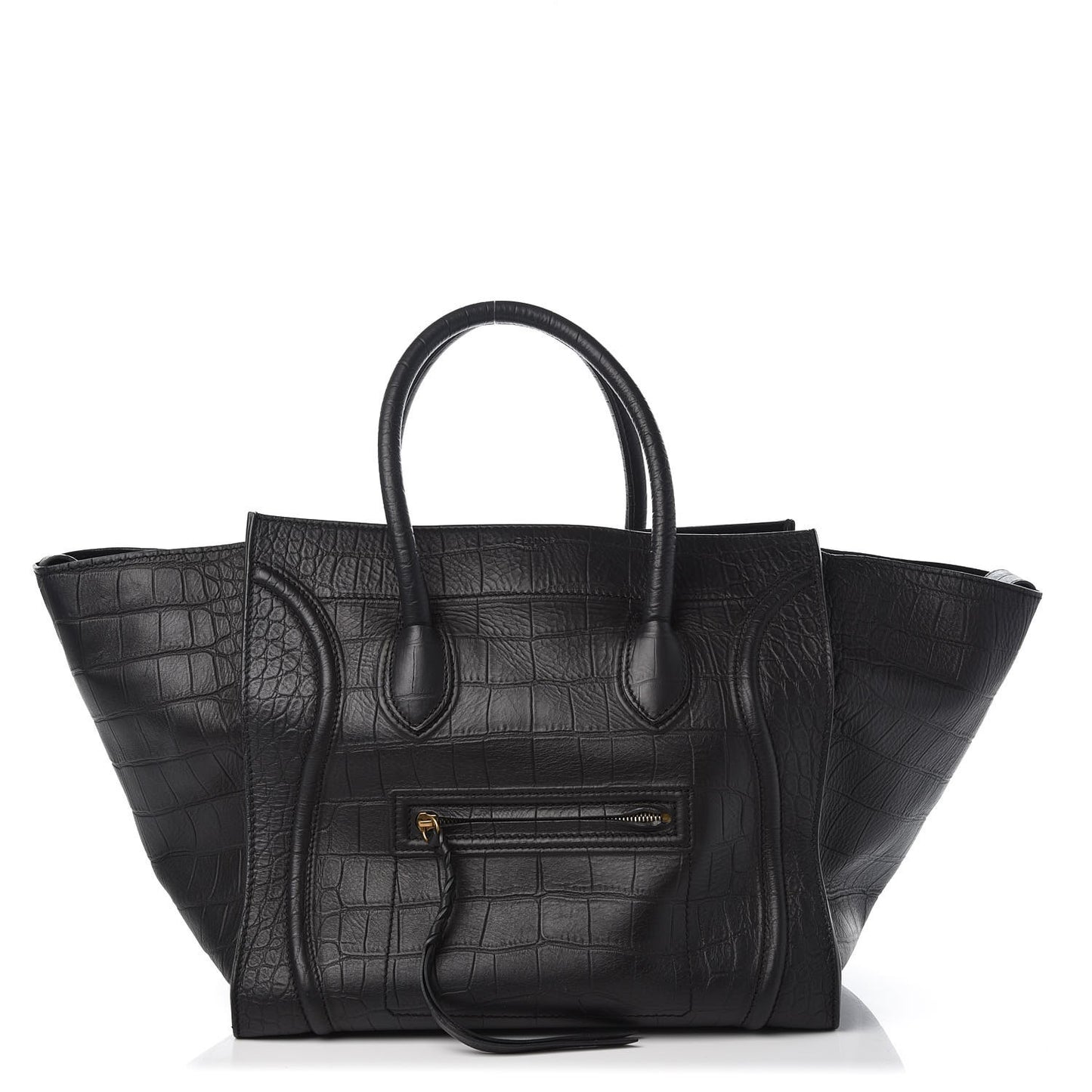 Crocodile Embossed Calfskin Large Phantom Luggage Black