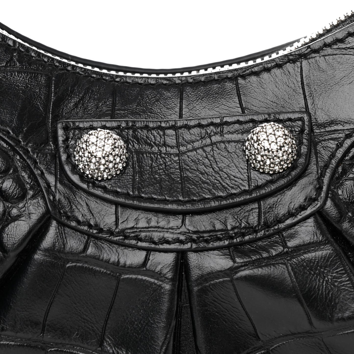Extra Supple Calfskin Crystal Crocodile Embossed Le Cagole Shoulder Bag XS Black