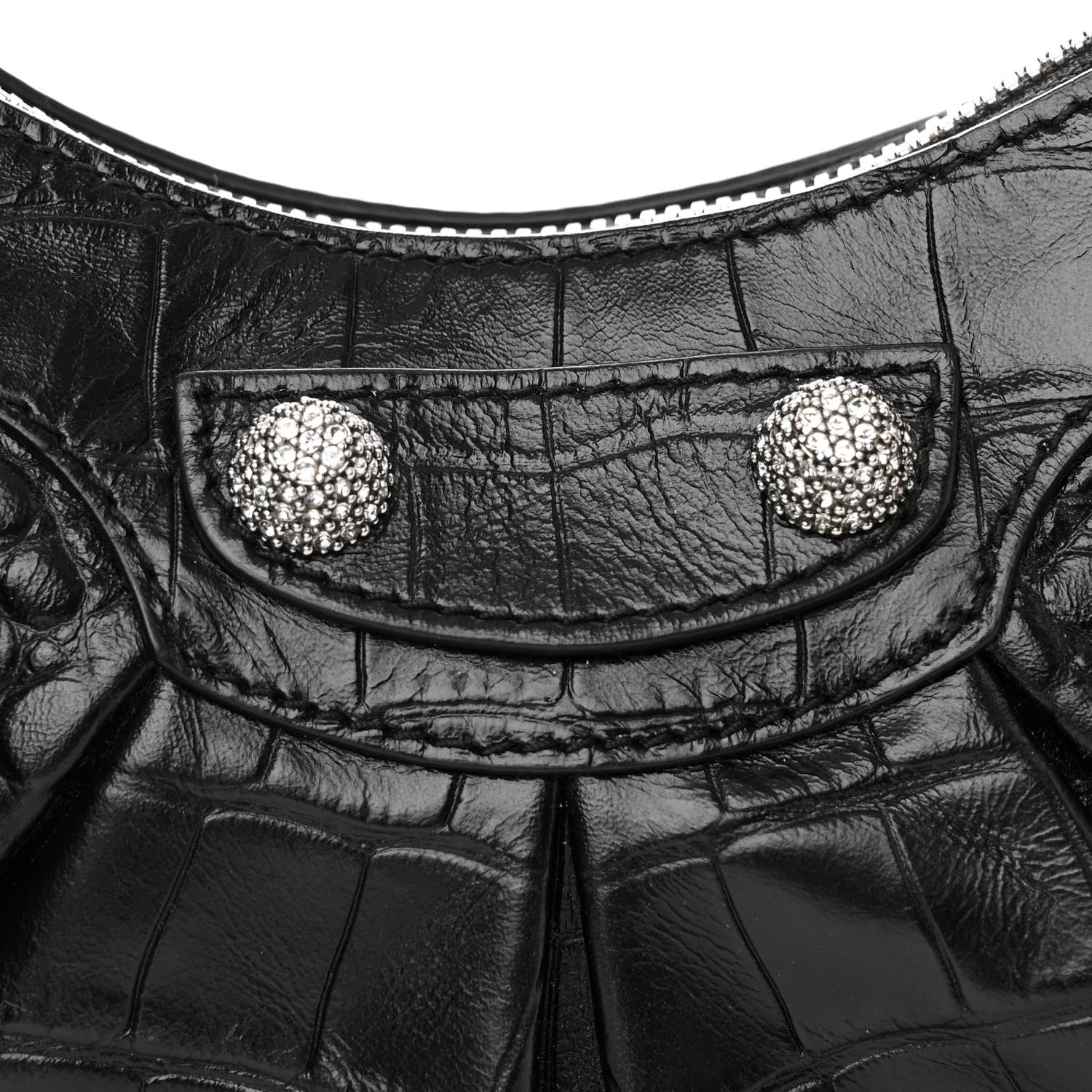Balenciaga Extra Supple Calfskin Crystal Crocodile Embossed Le Cagole Shoulder Bag XS Black 10 of 12