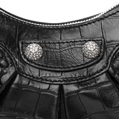 Balenciaga Extra Supple Calfskin Crystal Crocodile Embossed Le Cagole Shoulder Bag XS Black 10 of 12