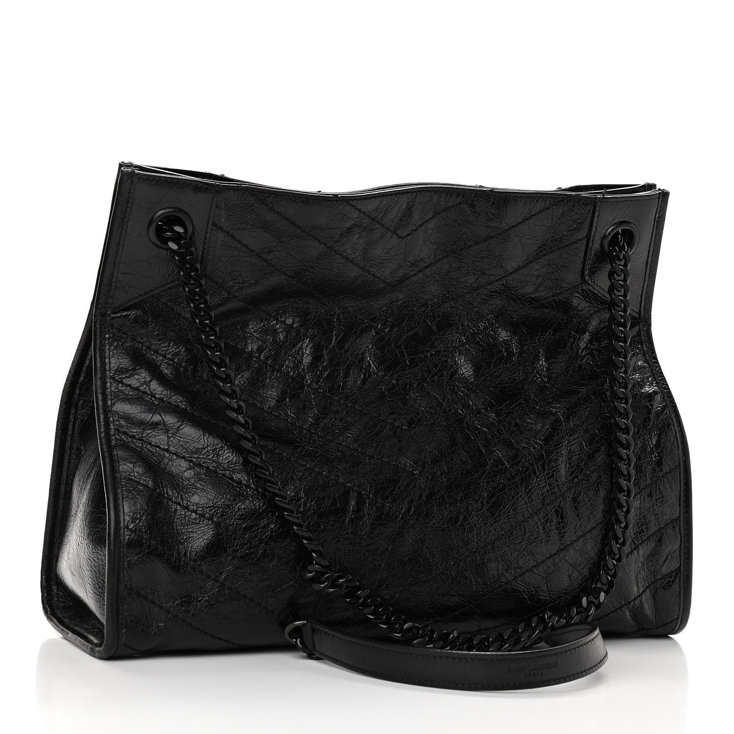 Saint Laurent Crinkled Calfskin Matelasse Monogram Medium Niki Shopper Tote Black 3 of 10