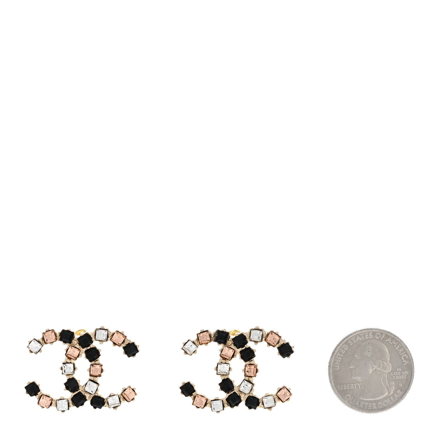 Metal Baguette Crystal CC Earrings Black Orange