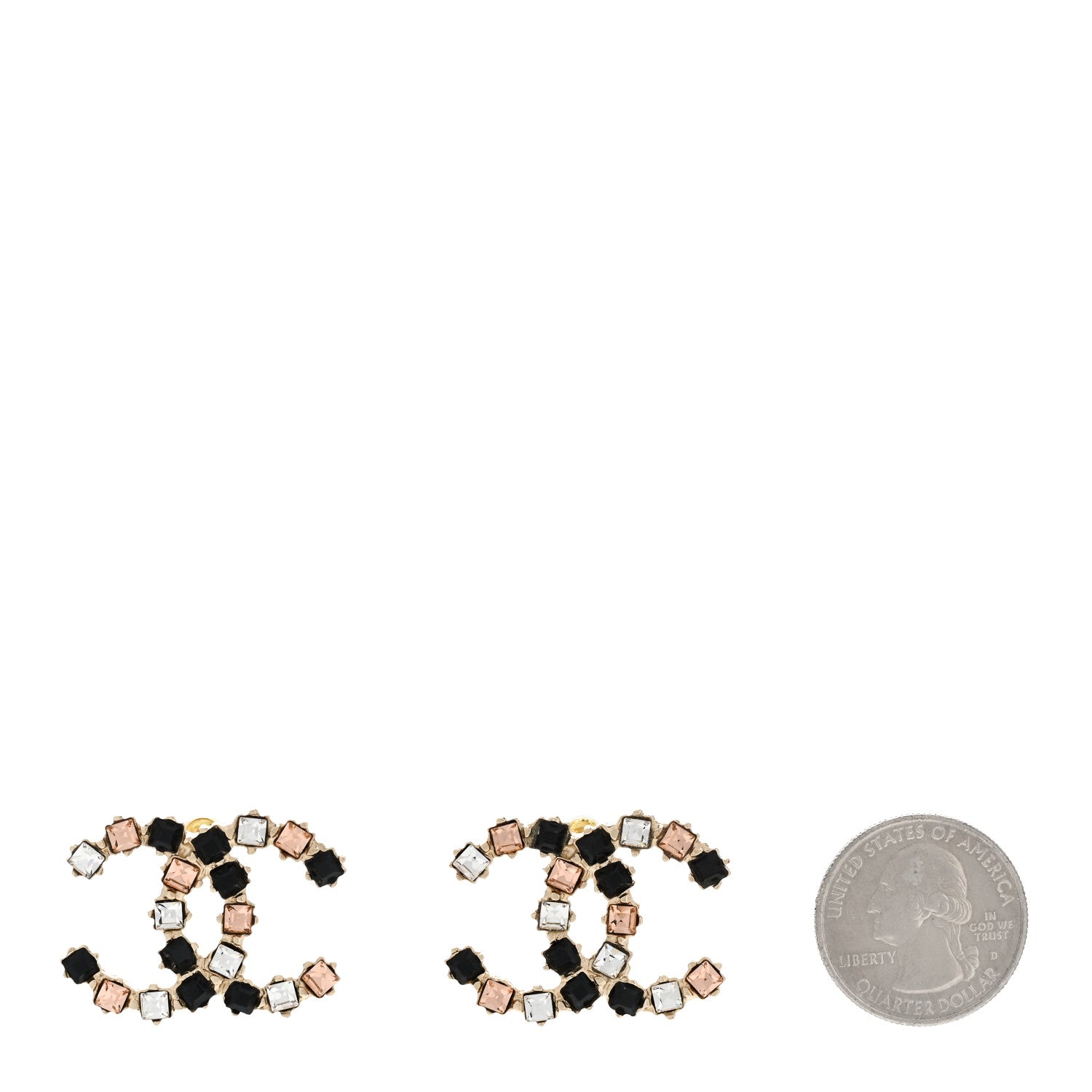 Chanel Metal Baguette Crystal CC Earrings Black Orange 2 of 4