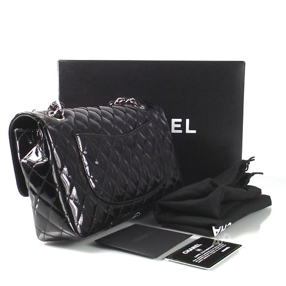 Patent Quilted Secret Label Medium Flap Black