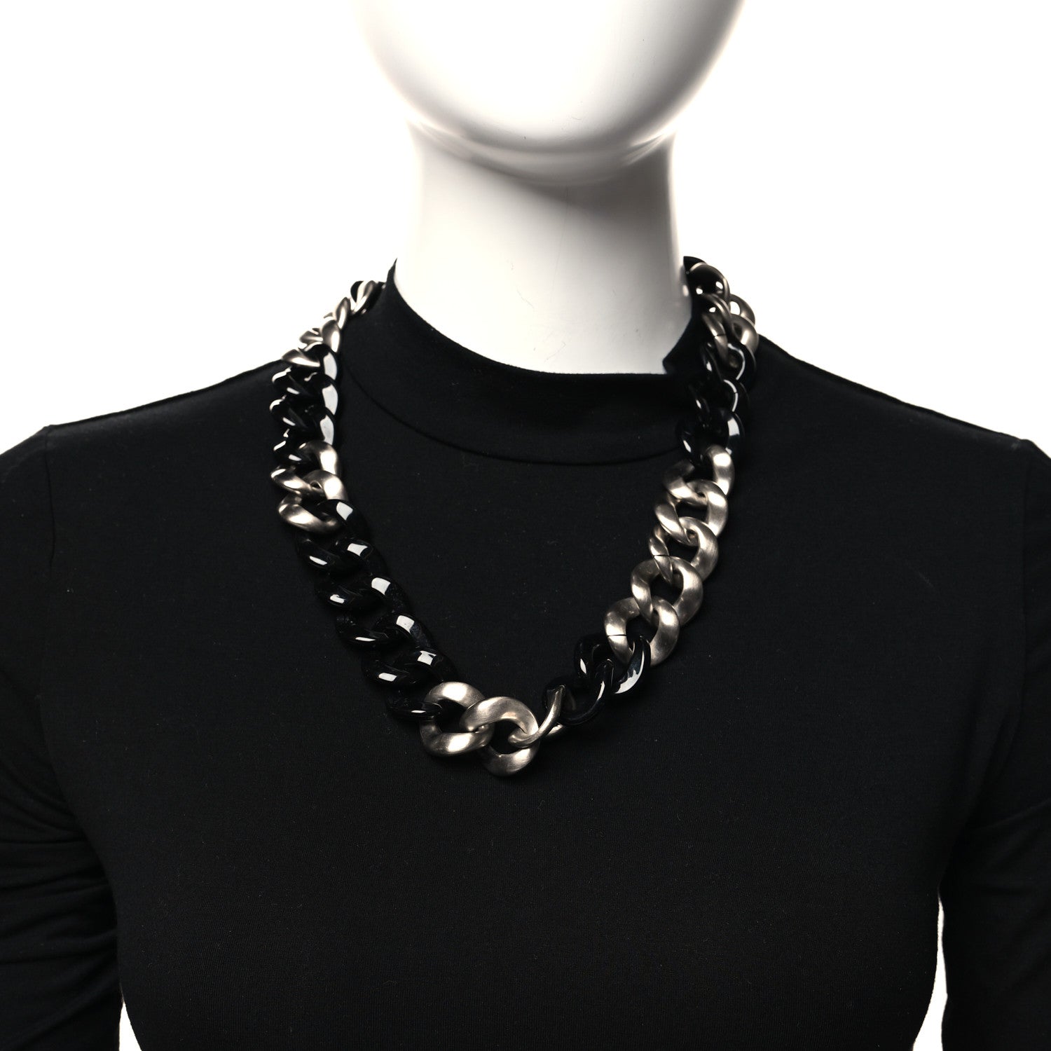 Chanel Metal Resin CC Chain Link Necklace Black Silver 2 of 4