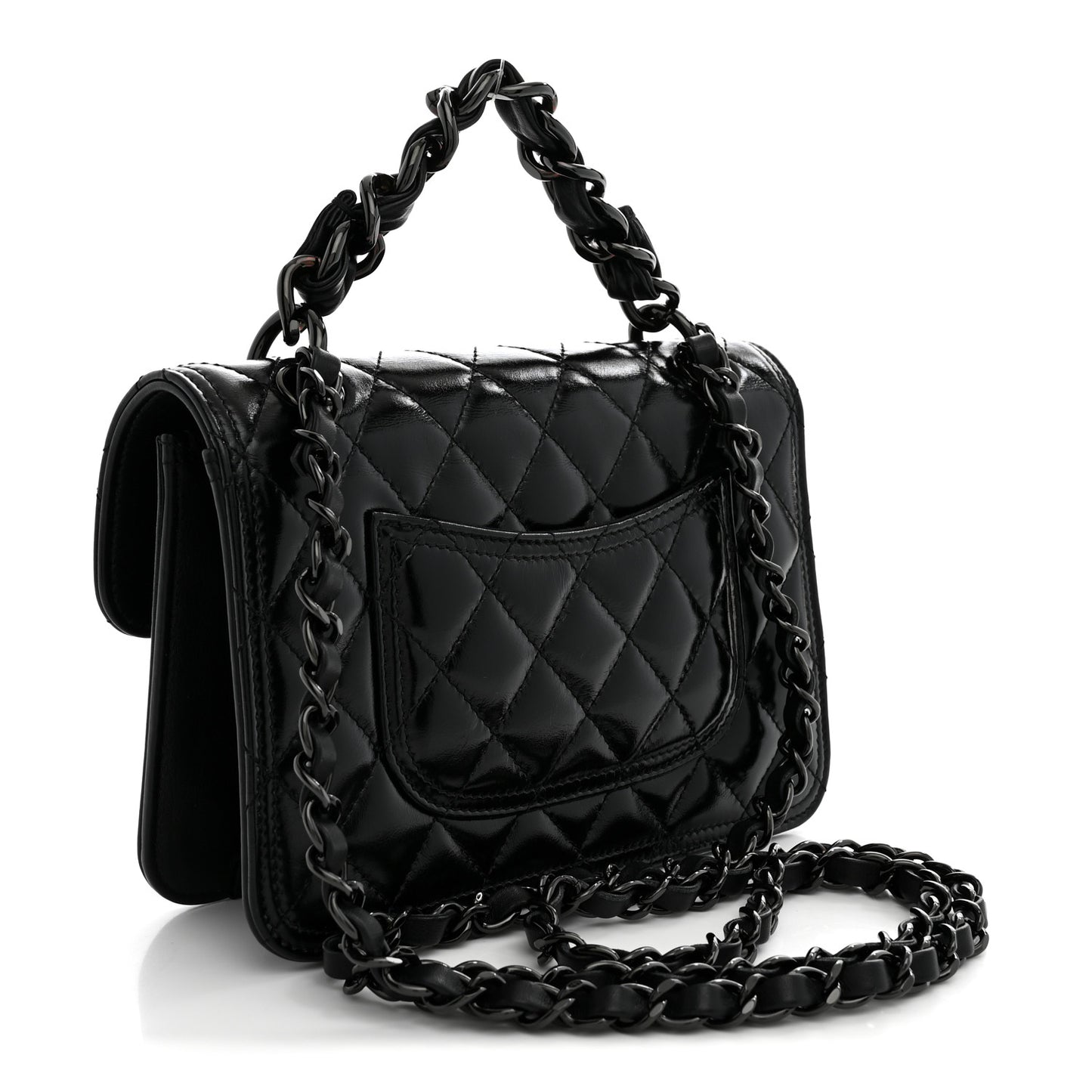 Shiny Crumpled Calfskin Quilted Double You Mini Flap So Black