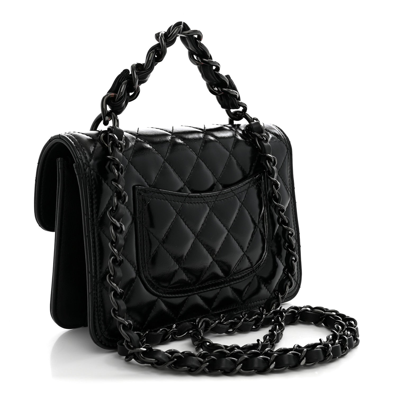 Chanel Shiny Crumpled Calfskin Quilted Double You Mini Flap So Black 3 of 11