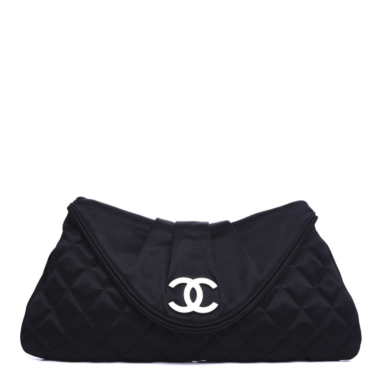 Satin Quilted Flap Clutch Black