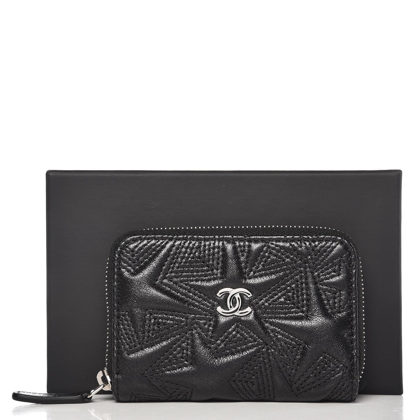 Lambskin Star Embossed Coin Purse Case Black