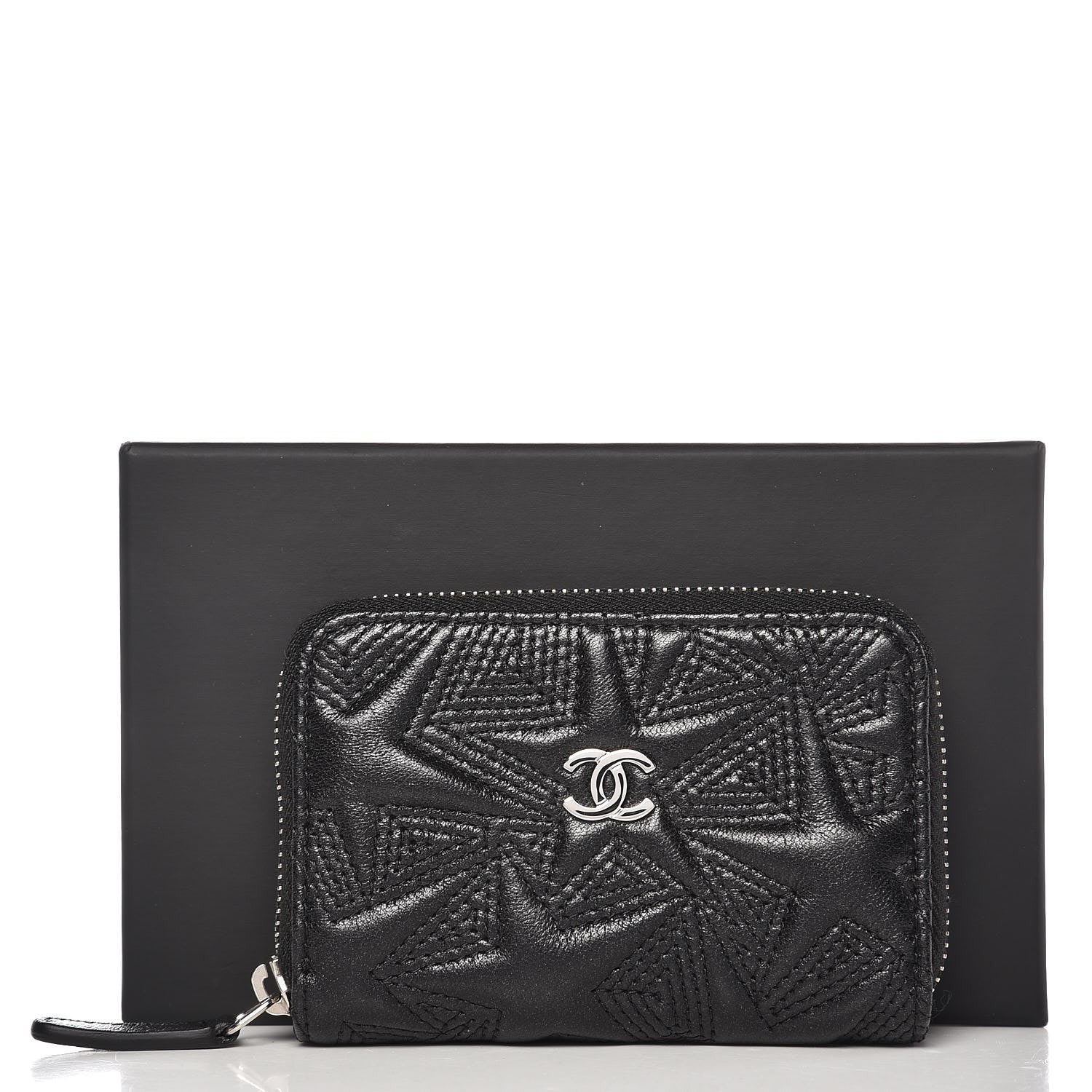 Chanel Lambskin Star Embossed Coin Purse Case Black 8 of 8
