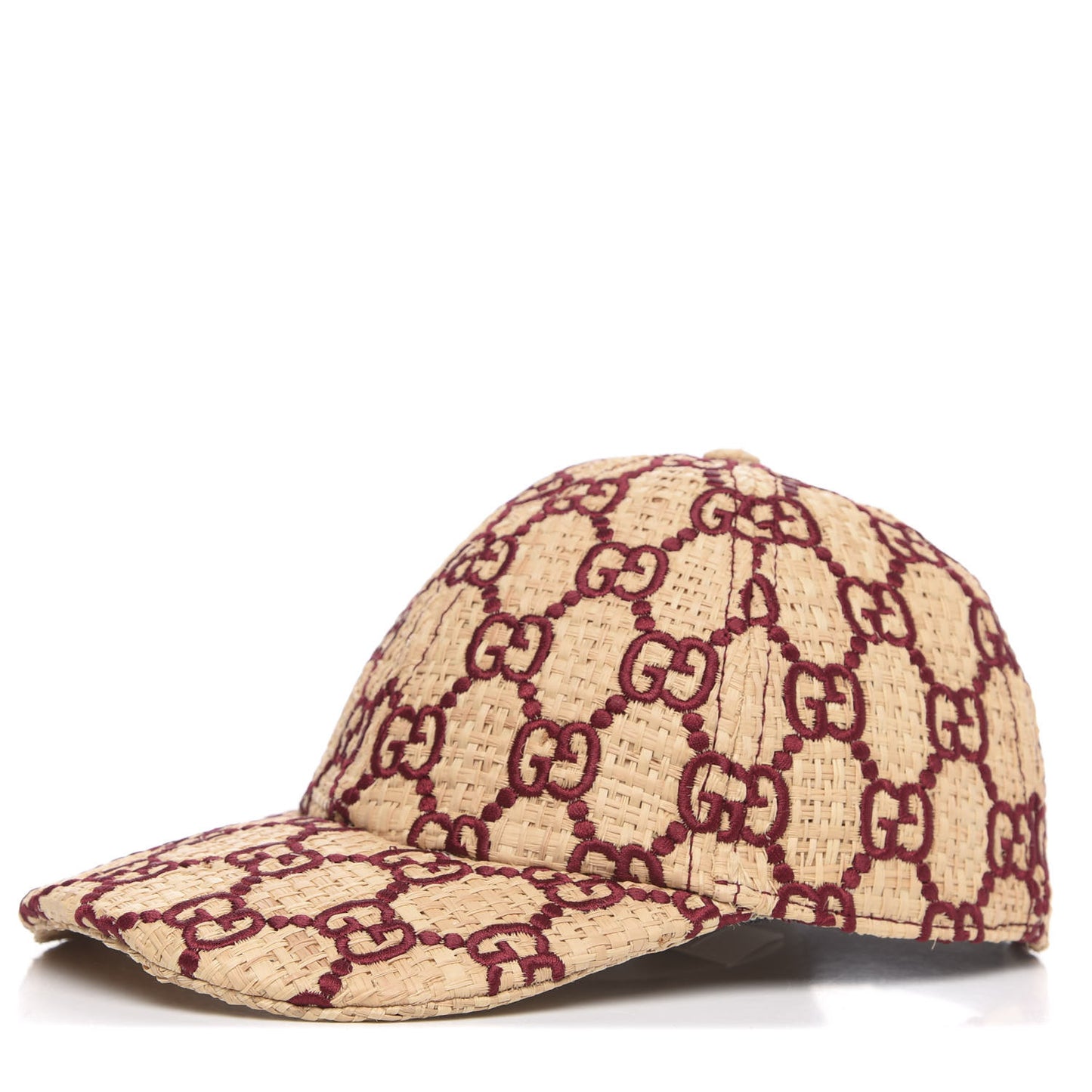 Raffia GG Monogram Elaphe Embroidered Aisha Baseball Hat S Ivory Bordeaux