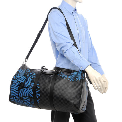 Louis Vuitton Damier Graphite Rope Keepall 55 Blue 2 of 9