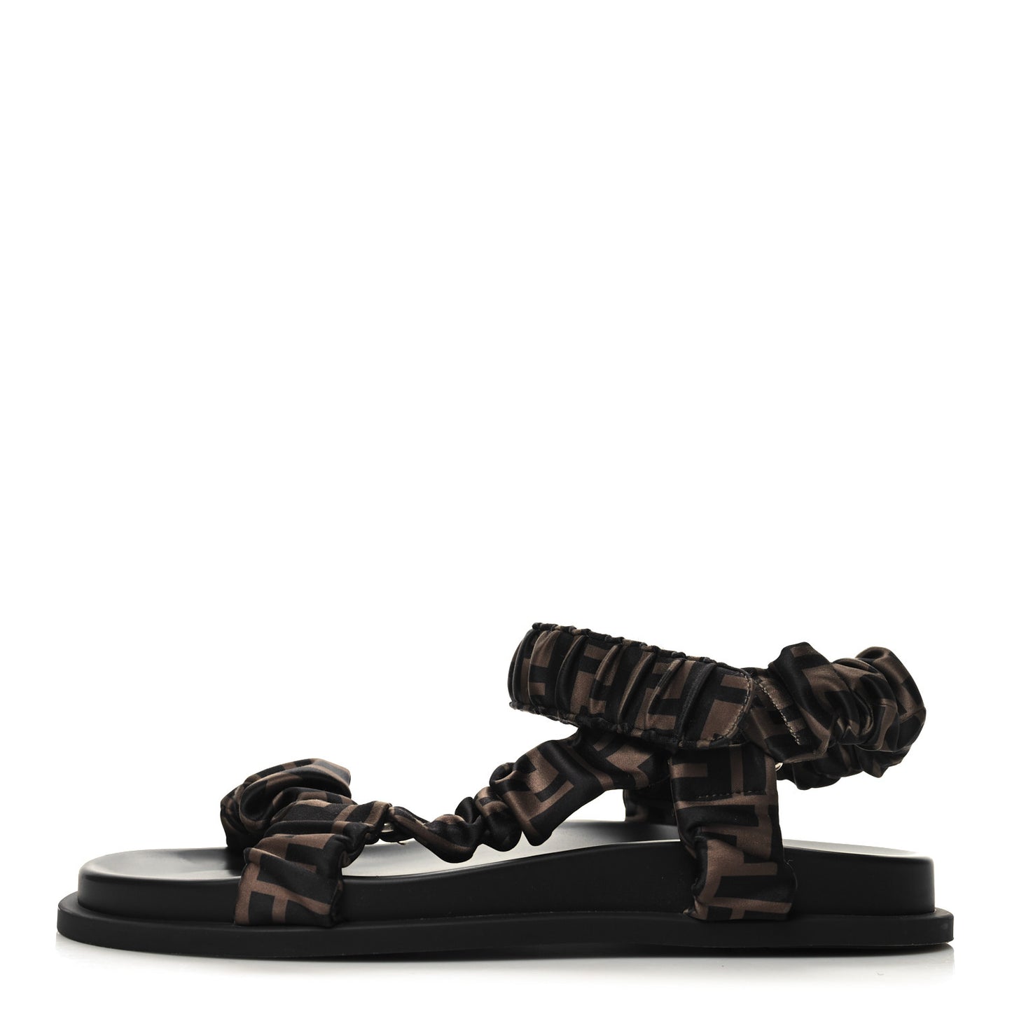 Satin FF Ruched Sandals 41 Tobacco Black