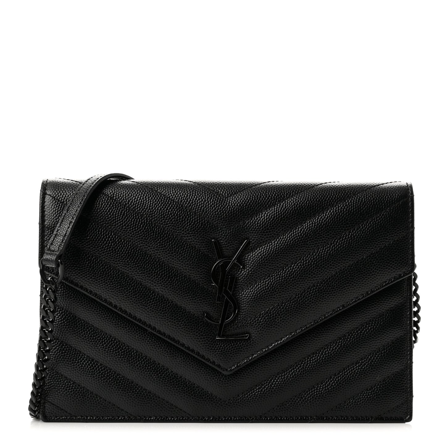 Grain De Poudre Matelasse Chevron Monogram Monochrome Envelope Chain Wallet Black