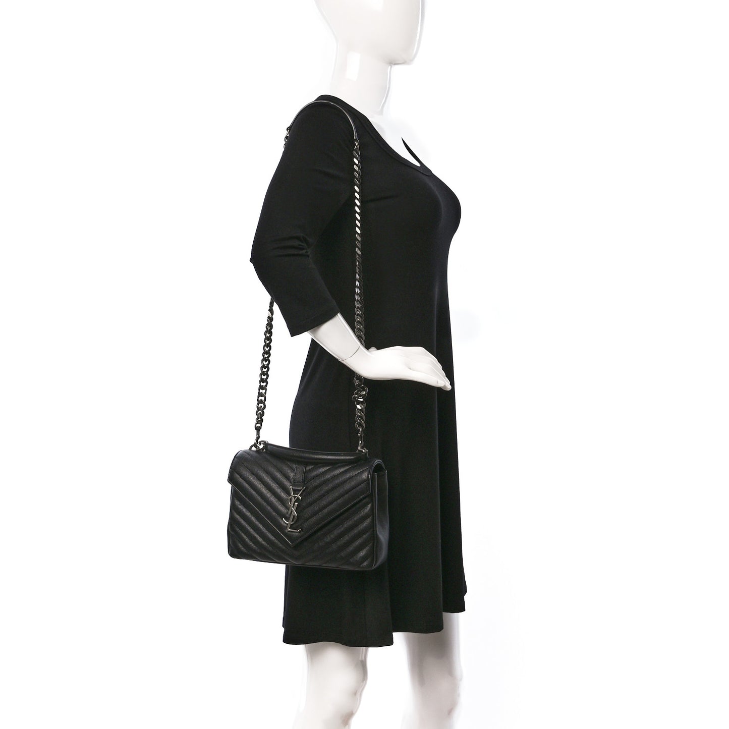 Sheepskin Matelasse Chevron Monogram Medium College Bag Black