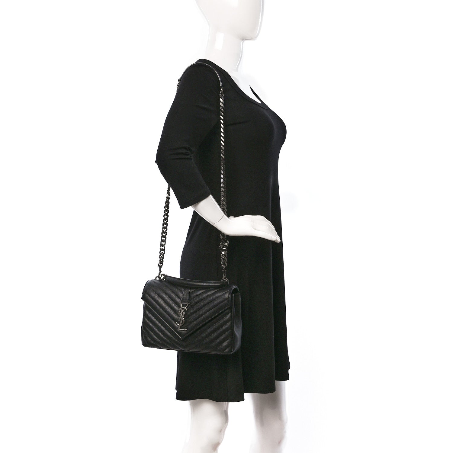 Saint Laurent Sheepskin Matelasse Chevron Monogram Medium College Bag Black 2 of 9