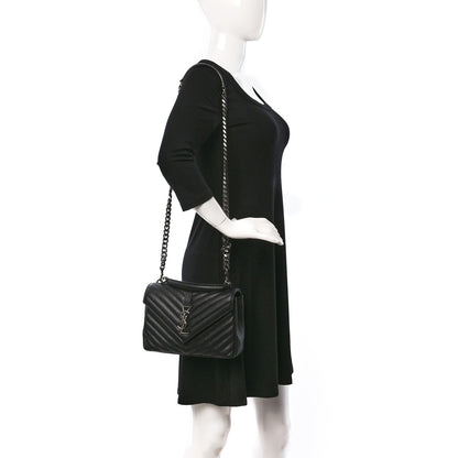 Saint Laurent Sheepskin Matelasse Chevron Monogram Medium College Bag Black 2 of 9