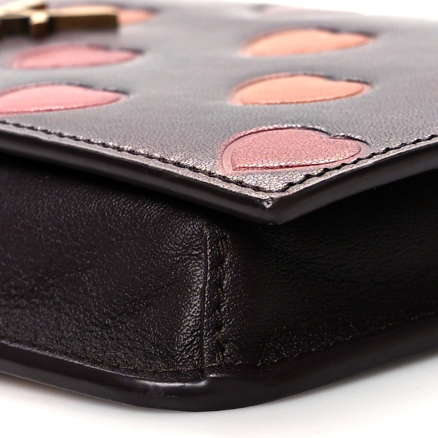 Lambskin Heart Embossed Monogram Chain Wallet Vintage Cognac