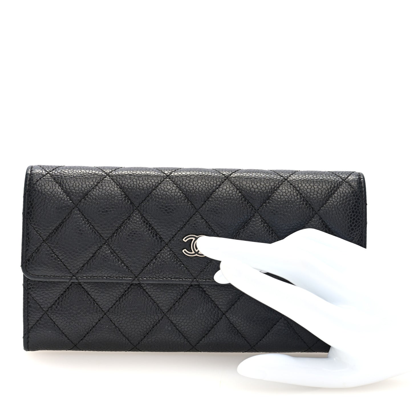 Caviar Quilted Large Gusset Flap Wallet Black