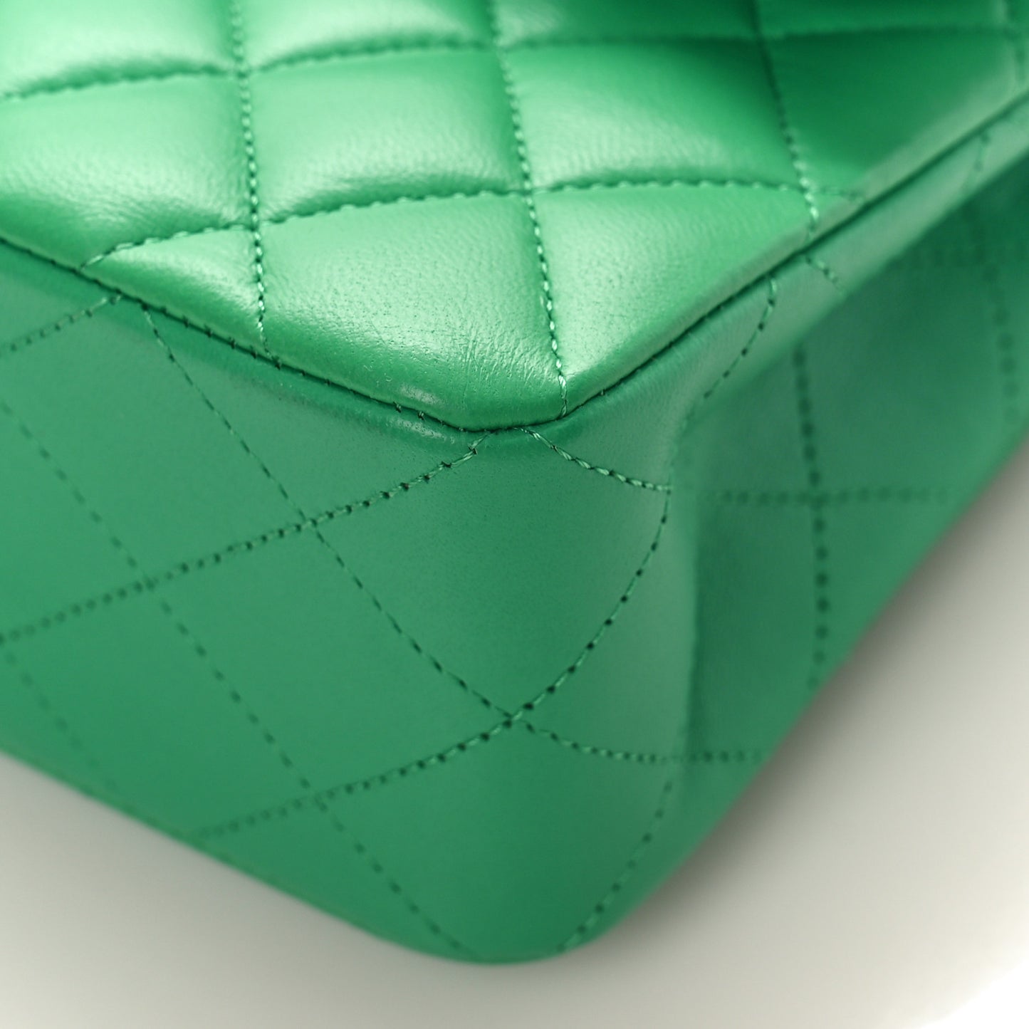 Lambskin Quilted Small Double Flap Green