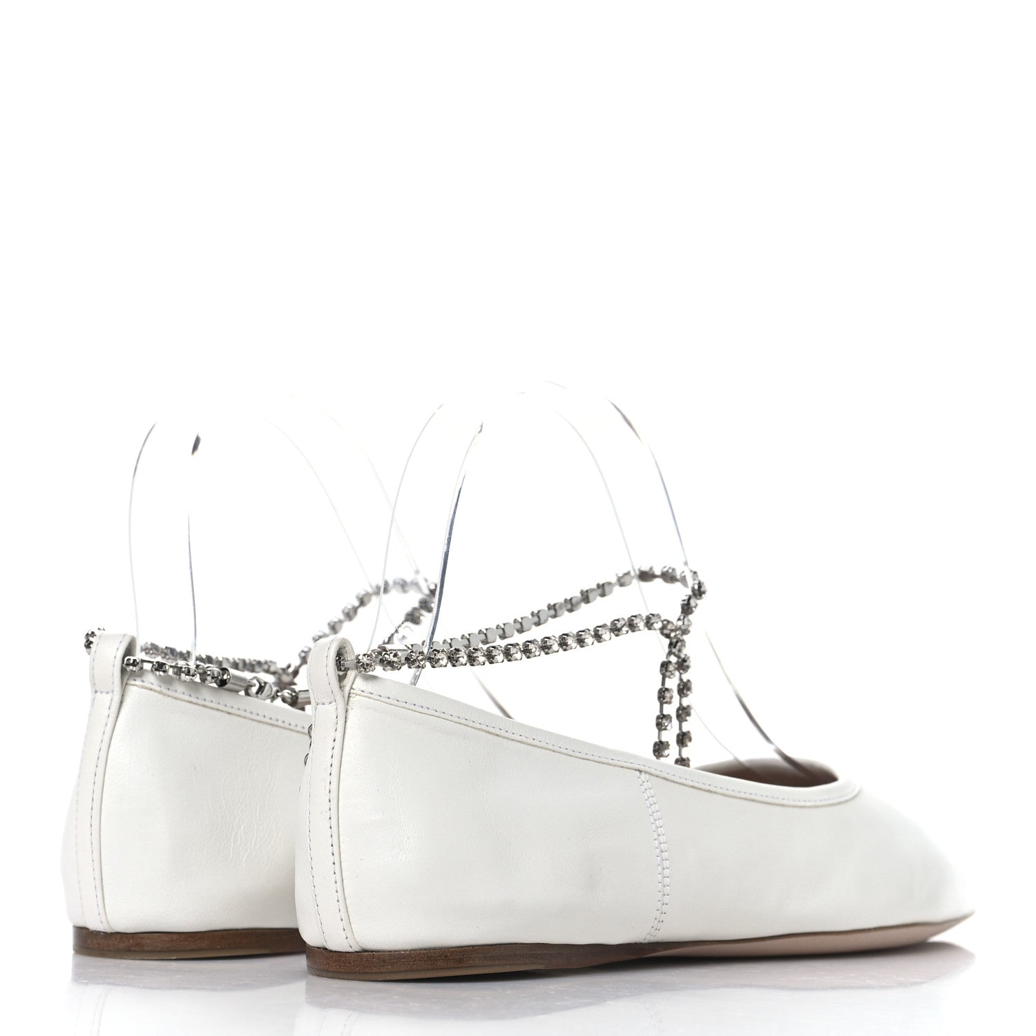 Miu Miu Nappa Crystal Ankle Strap Ballerina Flats 35 White 5 of 9