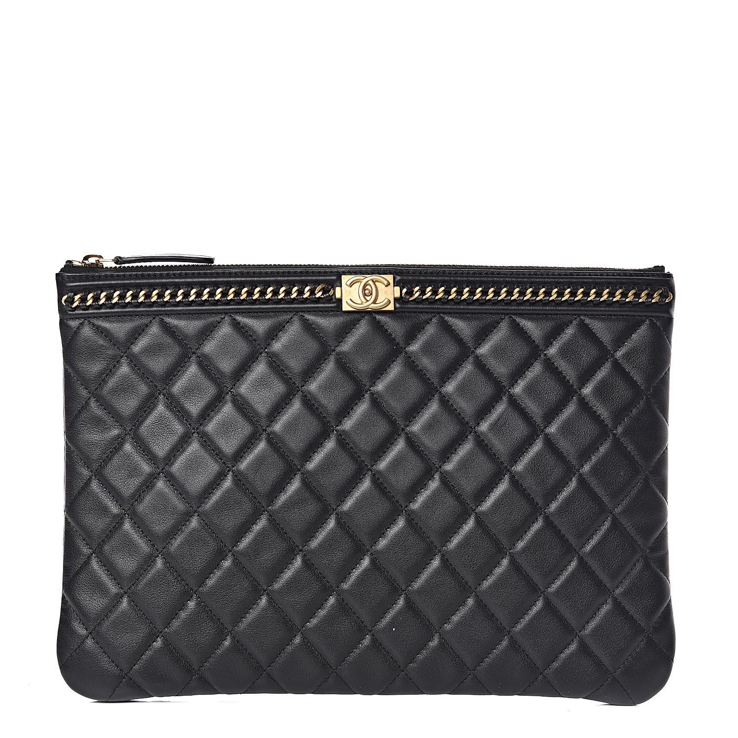 Chanel Calfskin Quilted Medium Boy Chain Around Cosmetic Case Black 1 of 7