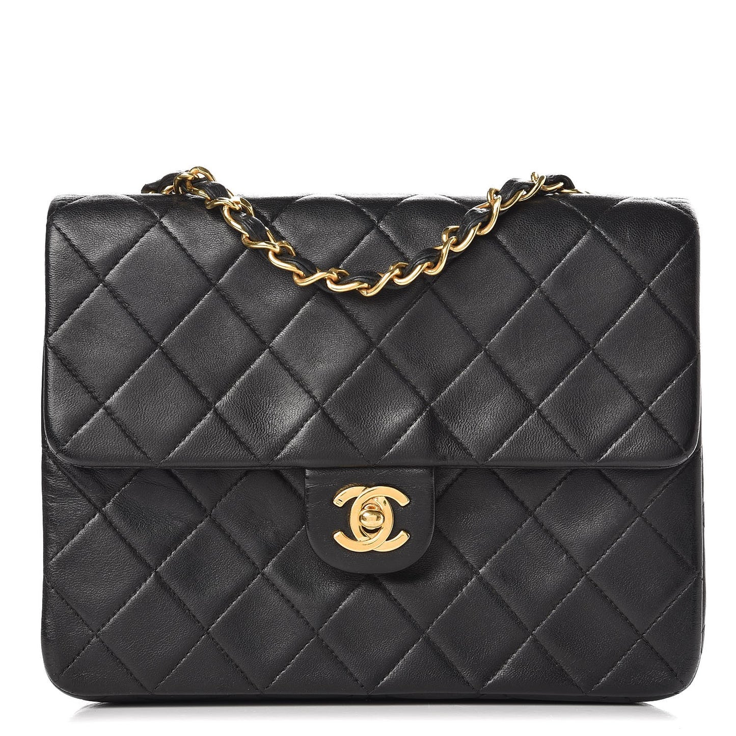 Lambskin Quilted Small Single Flap Black
