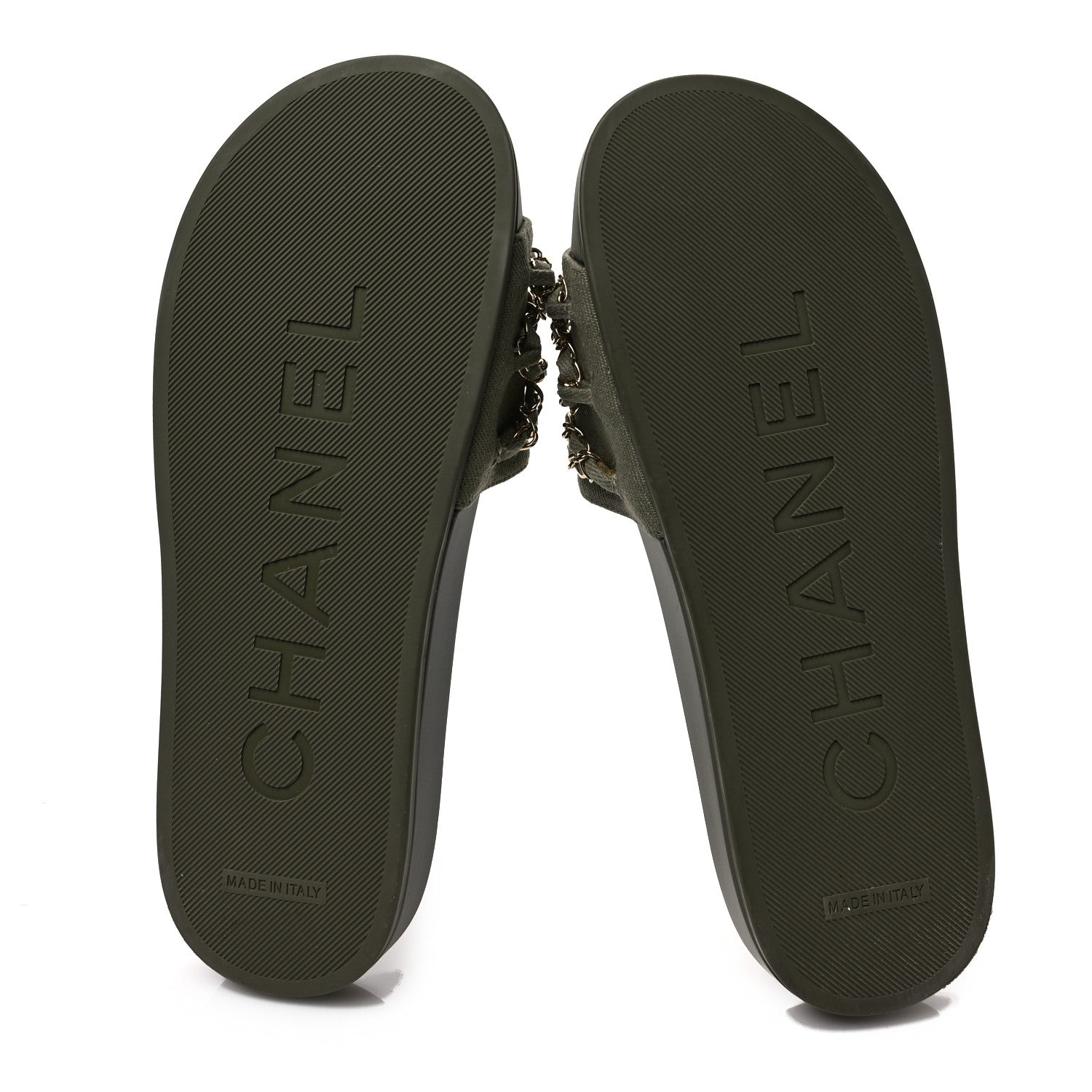 Chanel Canvas Chain Flat Sandals 38 Khaki 5 of 7